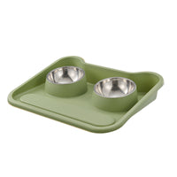 HKM-0486973 Tilted Double Bowl Feeder for Cats and Dogs - Stainless Steel, Leak-Proof, with Neck Protection