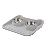 HKM-0486973 Tilted Double Bowl Feeder for Cats and Dogs - Stainless Steel, Leak-Proof, with Neck Protection