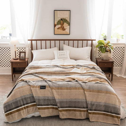 HKM-048851 Milk Velvet Thickened Yarn-Dyed Striped Flannel Blanket for Autumn and Winter