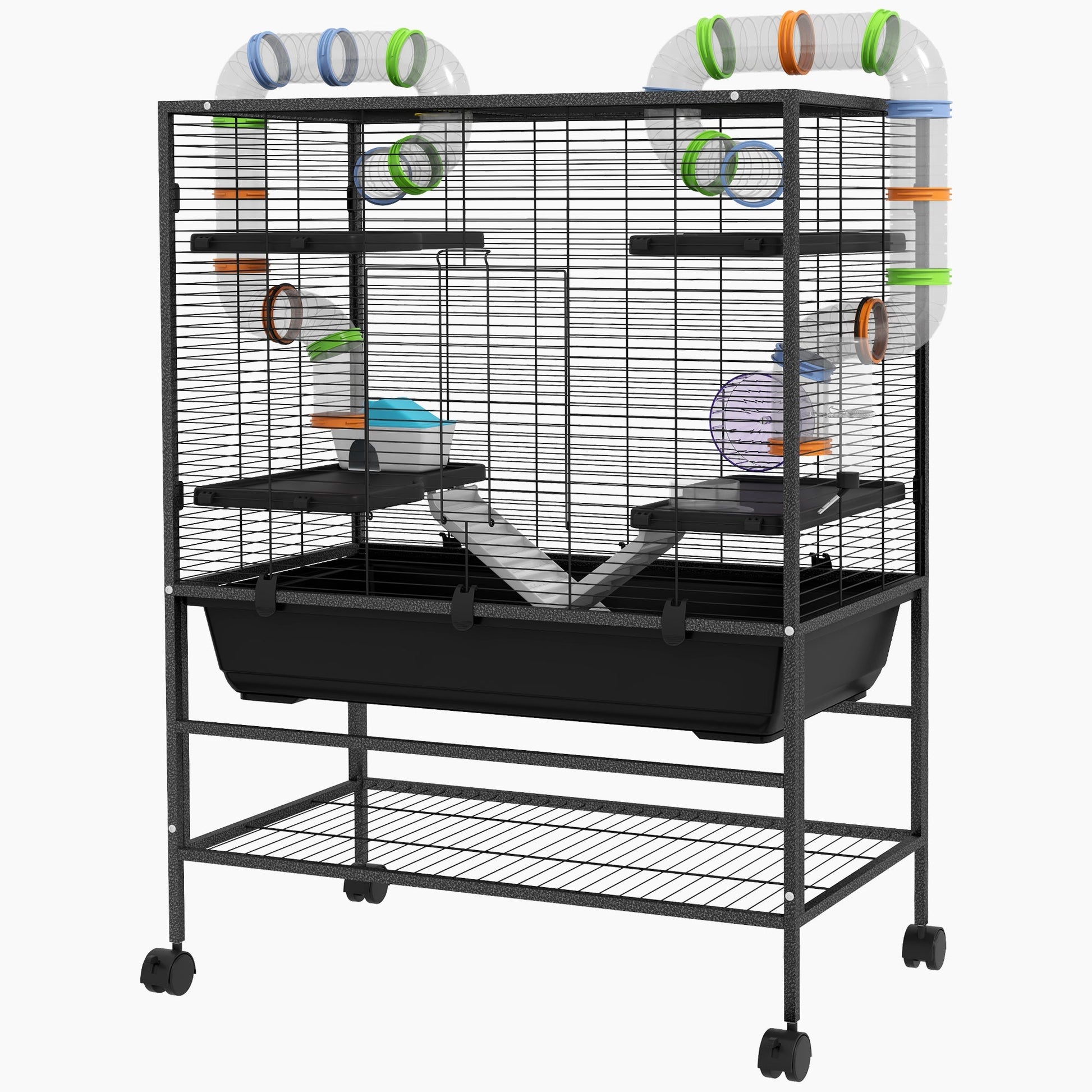 HKM-0490429 Spacious Small Animal Cage with Tubing System, Exercise Wheel, Ramps and Platforms for Hamsters and Gerbils