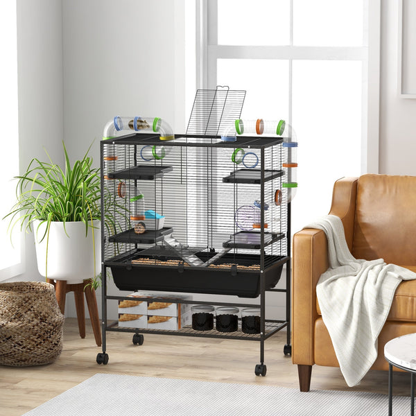 HKM-0490429 Spacious Small Animal Cage with Tubing System, Exercise Wheel, Ramps and Platforms for Hamsters and Gerbils