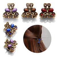 HKM-049107 Antique Bronze Butterfly Hairpin with Gemstones in Purple, Blue, Red, and Brown