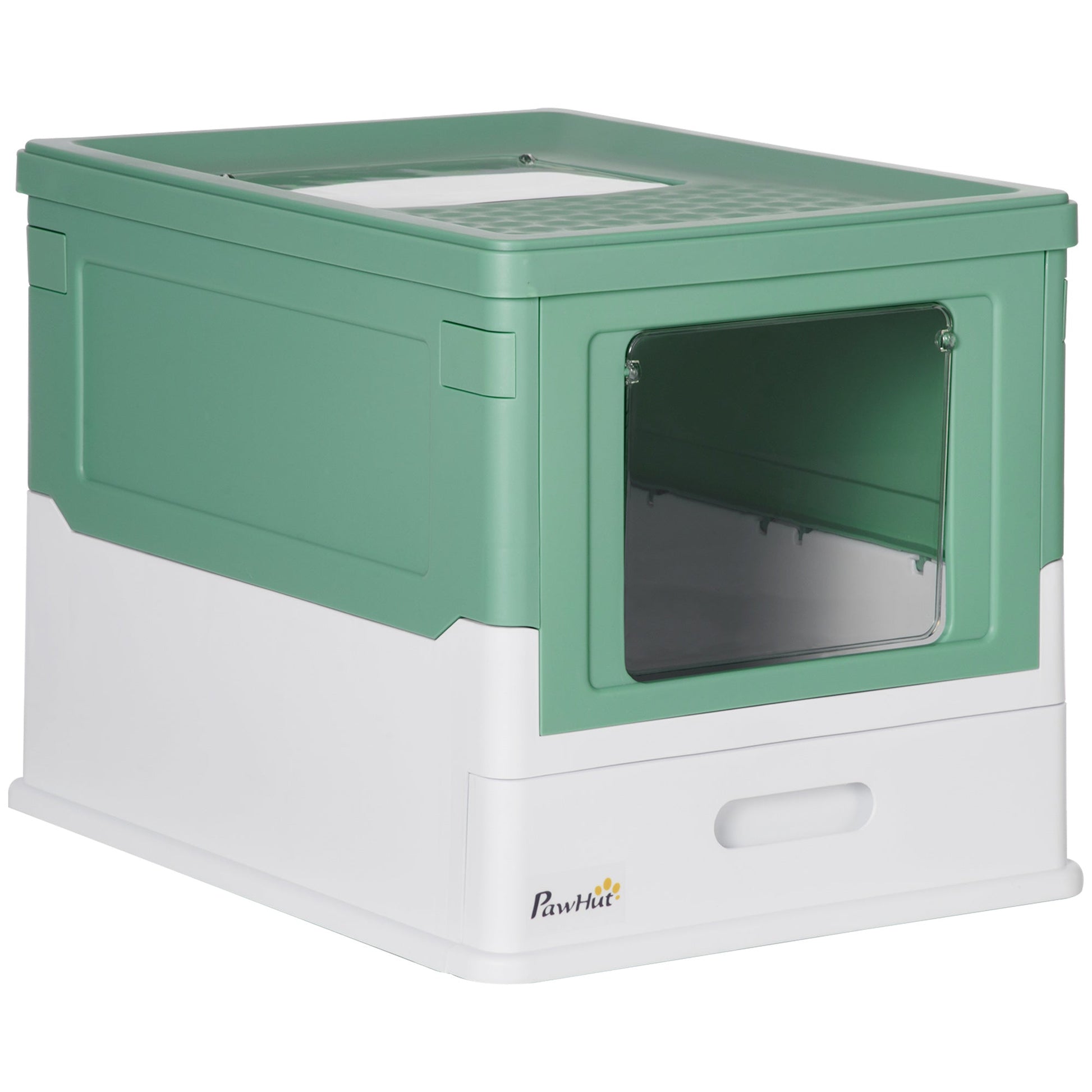 HKM-0492221 PawHut Fully Enclosed Cat Litter Box with Drawer Tray and Top Access, Portable Design, Green