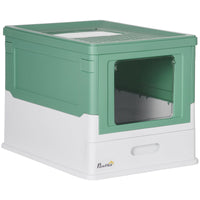 HKM-0492221 PawHut Fully Enclosed Cat Litter Box with Drawer Tray and Top Access, Portable Design, Green