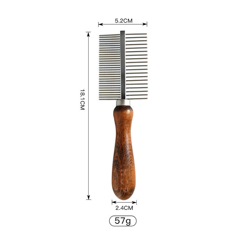 HKM-0492349 Antique Solid Wood Pet Comb for Cats and Dogs - Double-Sided Open Knot and Needle Design