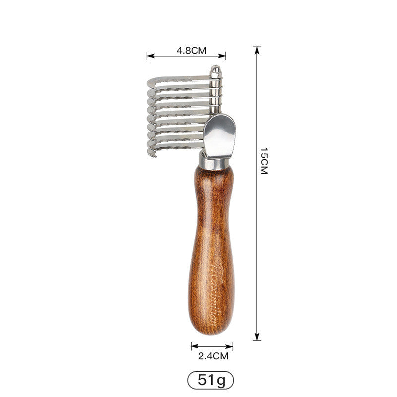 HKM-0492349 Antique Solid Wood Pet Comb for Cats and Dogs - Double-Sided Open Knot and Needle Design