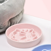 HKM-0492733 Pet Cartoon Anti-Choking Ceramic Bowl for Cats - Available in Pink, Blue, Yellow, and Beige