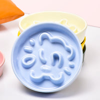 HKM-0492733 Pet Cartoon Anti-Choking Ceramic Bowl for Cats - Available in Pink, Blue, Yellow, and Beige