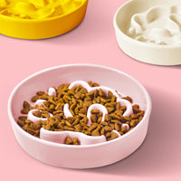 HKM-0492733 Pet Cartoon Anti-Choking Ceramic Bowl for Cats - Available in Pink, Blue, Yellow, and Beige