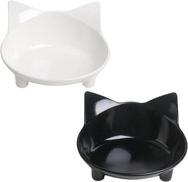 HKM-0494013 Non-Slip Shallow Cat and Dog Bowls - Food & Water Bowl for Small Pets with Anti-Skid Base