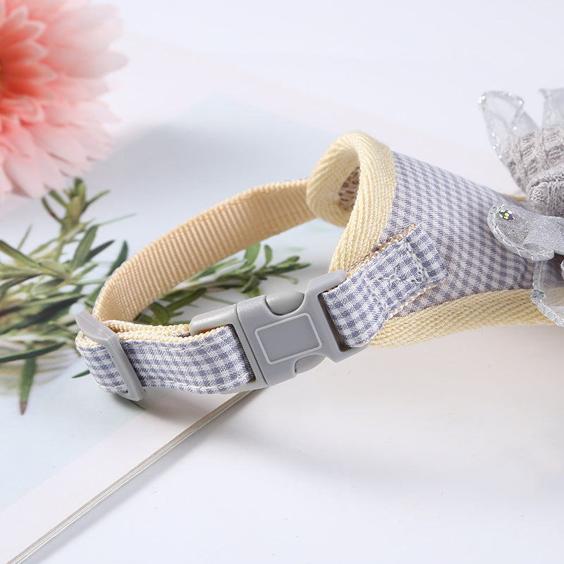 HKM-0494141 Lace Chest Harness Dress for Pets in Light Blue, Pink, Grey, Khaki