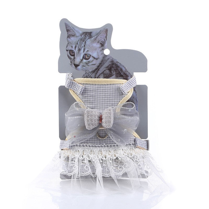 HKM-0494141 Lace Chest Harness Dress for Pets in Light Blue, Pink, Grey, Khaki