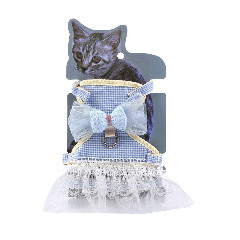 HKM-0494141 Lace Chest Harness Dress for Pets in Light Blue, Pink, Grey, Khaki