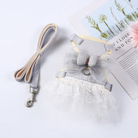 HKM-0494141 Lace Chest Harness Dress for Pets in Light Blue, Pink, Grey, Khaki