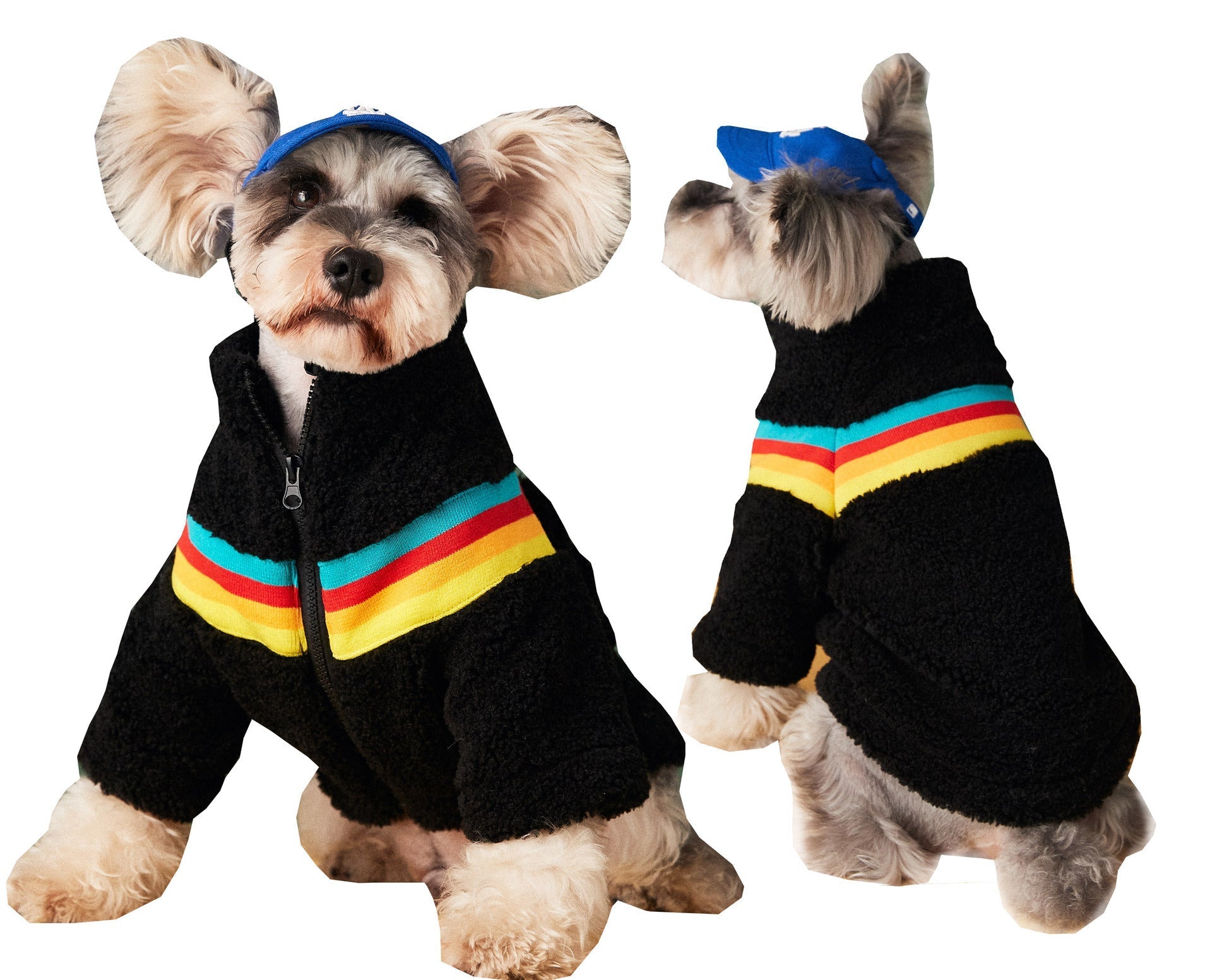HKM-0494909 Colorful Striped Casual Lamb Wool Coat for Pets in Black and Beige