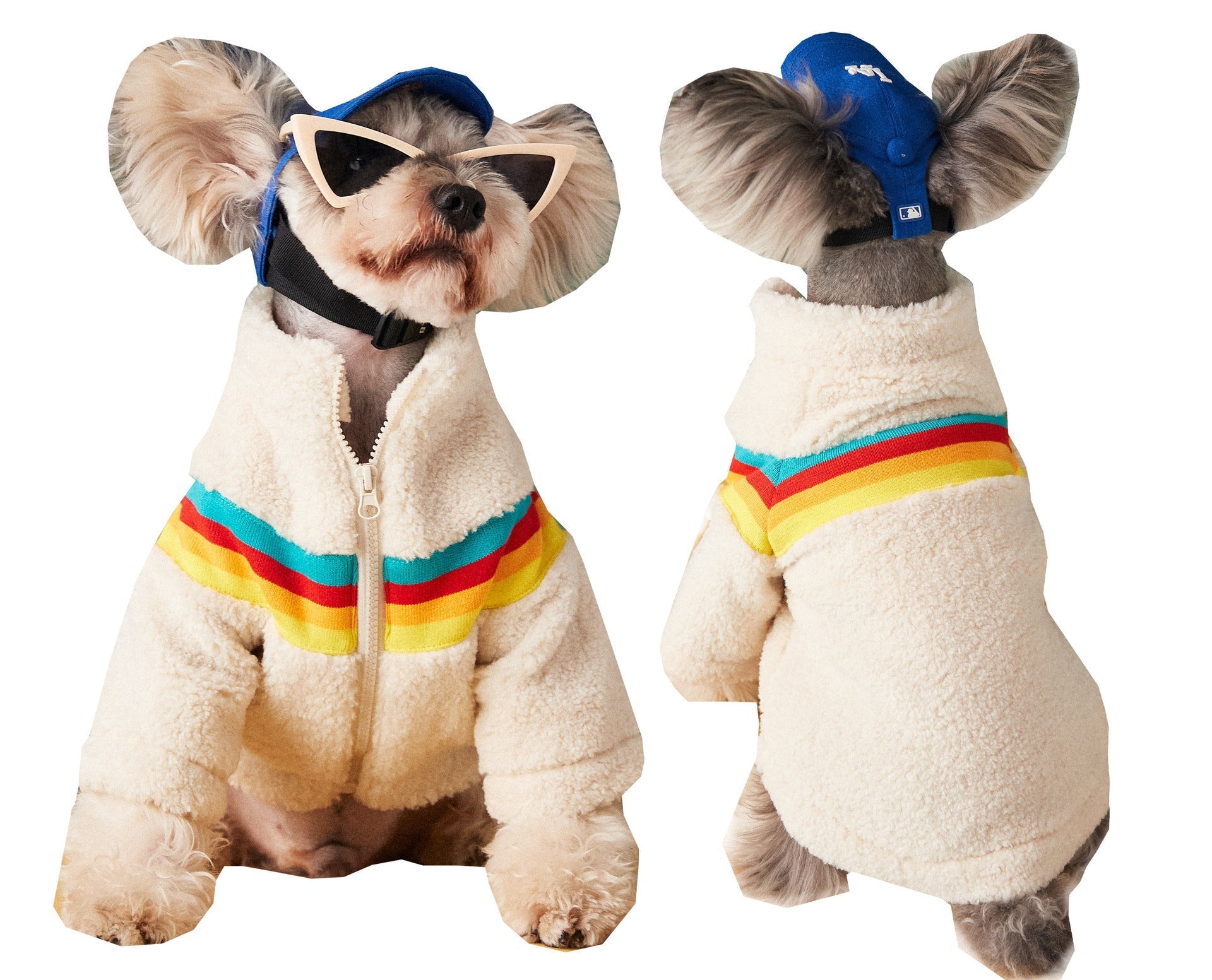 HKM-0494909 Colorful Striped Casual Lamb Wool Coat for Pets in Black and Beige