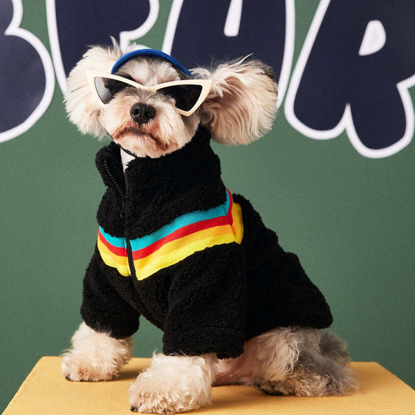 HKM-0494909 Colorful Striped Casual Lamb Wool Coat for Pets in Black and Beige