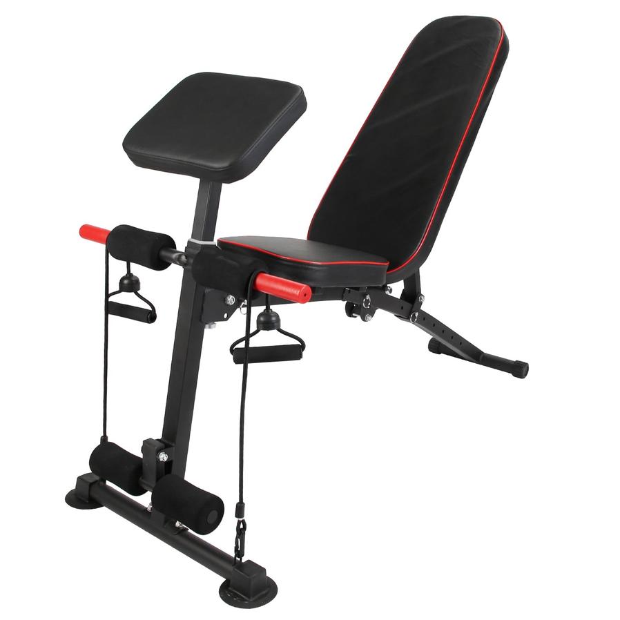 HKM-049555 Adjustable Weight Bench with Preacher Curl Pad and Resistance Bands for Full Body Home Gym Workouts
