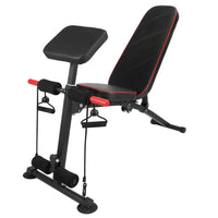 HKM-049555 Adjustable Weight Bench with Preacher Curl Pad and Resistance Bands for Full Body Home Gym Workouts