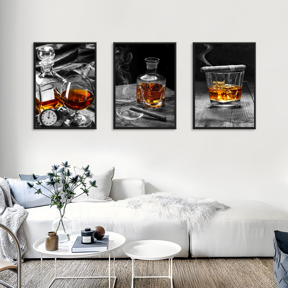 HKM-049619 Elegant Triple Oil Painting Set - Vodka Wine Glass Still Life for Living Room Décor (30x40 cm, 40x60 cm, 50x70 cm)