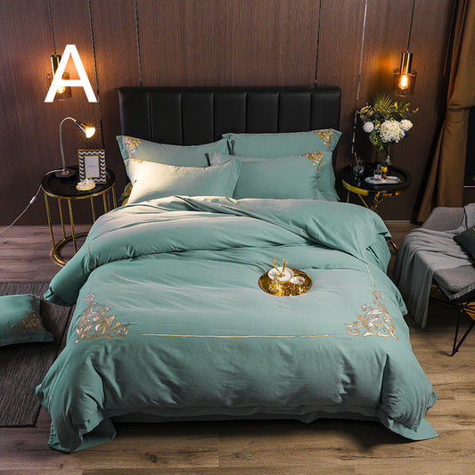 HKM-049683 Four-Piece Brushed Cotton Nordic Style Winter Bedding Set in Soft Nude
