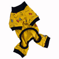HKM-0497085 Cotton Casual Four-Legged Pug Dog Clothing in Milky White and Yellow Lotus Root