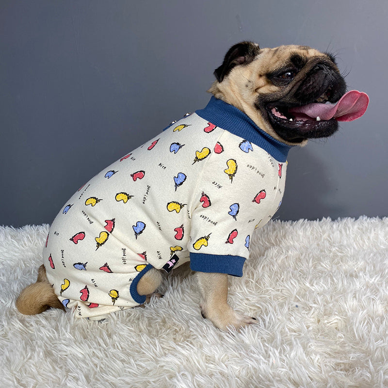 HKM-0497085 Cotton Casual Four-Legged Pug Dog Clothing in Milky White and Yellow Lotus Root