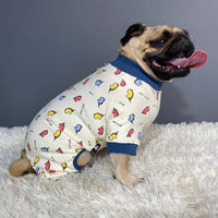 HKM-0497085 Cotton Casual Four-Legged Pug Dog Clothing in Milky White and Yellow Lotus Root