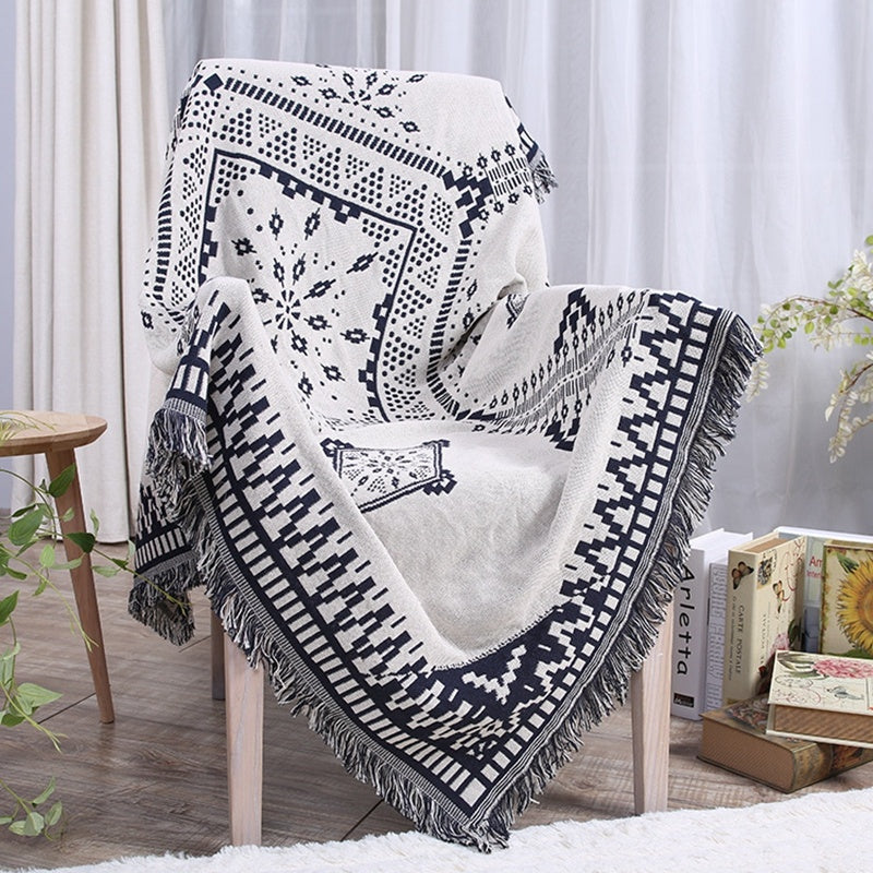 HKM-049747 Cotton Thick Blanket for Sofa - Soft, Durable, and Comfortable Full Cover in Ten Degrees Coast