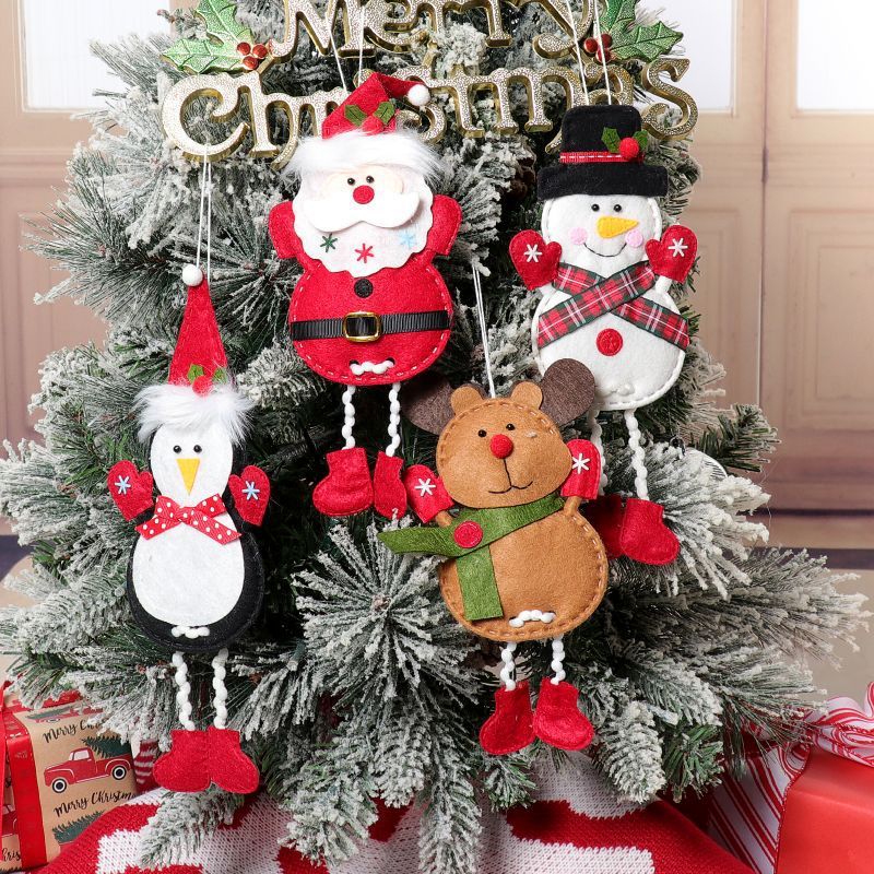 HKM-049811 Charming Christmas Hanging Decorations Set - 4 Cartoon Characters: Elderly, Snowman, Elk, Penguin