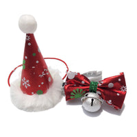 HKM-0499901 Pet Christmas Hat and Bow Tie Set - Winter Holiday Outfit for Dogs and Cats