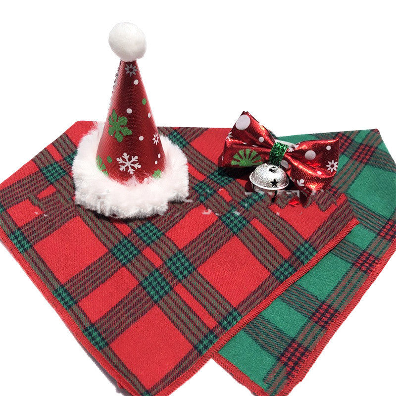 HKM-0499901 Pet Christmas Hat and Bow Tie Set - Winter Holiday Outfit for Dogs and Cats