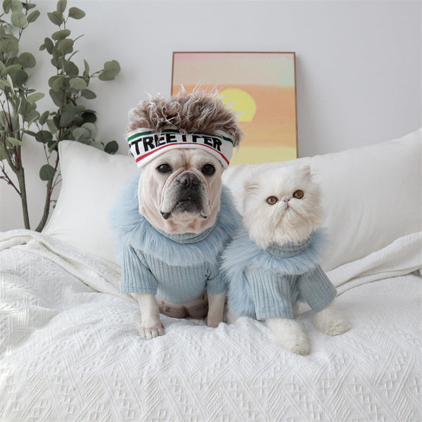 HKM-0500285 Warm Thick Fox Fur Dog Winter Clothes in Blue, Yellow, Pink