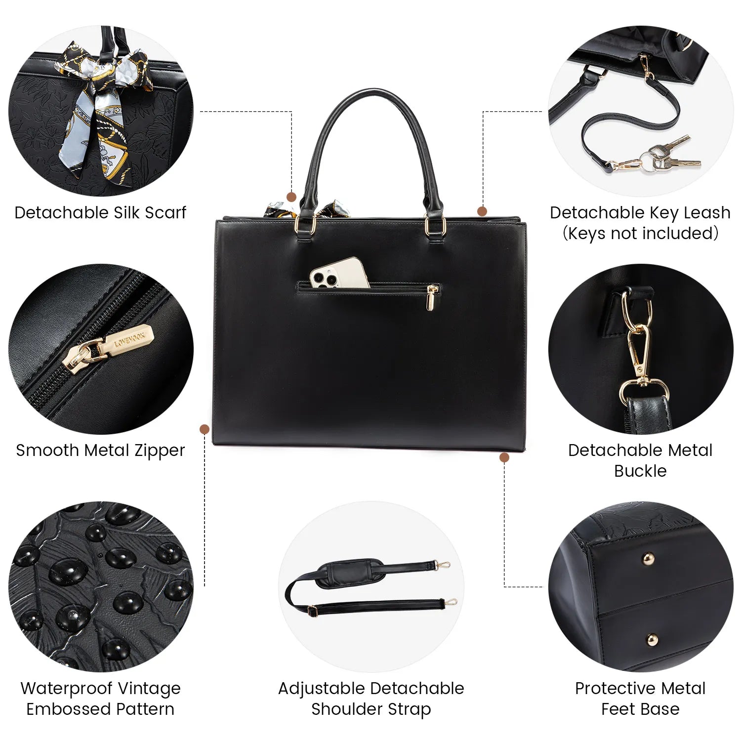 HKM-050067 Large Travel Laptop Tote Bag for Women - Multi-Functional Shoulder Handbag and Briefcase