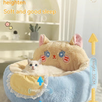 HKM-0502333 Cozy Winter Deep Sleep Pet Bed Mat for Cats - Soft Polyester with Bear Backrest