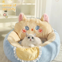 HKM-0502333 Cozy Winter Deep Sleep Pet Bed Mat for Cats - Soft Polyester with Bear Backrest
