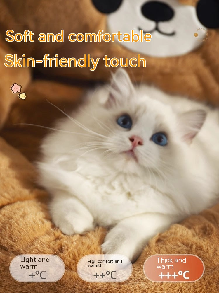 HKM-0502333 Cozy Winter Deep Sleep Pet Bed Mat for Cats - Soft Polyester with Bear Backrest