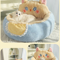 HKM-0502333 Cozy Winter Deep Sleep Pet Bed Mat for Cats - Soft Polyester with Bear Backrest