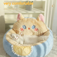 HKM-0502333 Cozy Winter Deep Sleep Pet Bed Mat for Cats - Soft Polyester with Bear Backrest