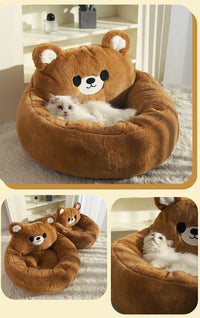 HKM-0502333 Cozy Winter Deep Sleep Pet Bed Mat for Cats - Soft Polyester with Bear Backrest