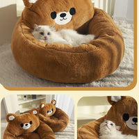 HKM-0502333 Cozy Winter Deep Sleep Pet Bed Mat for Cats - Soft Polyester with Bear Backrest