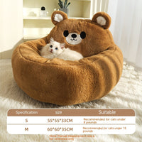 HKM-0502333 Cozy Winter Deep Sleep Pet Bed Mat for Cats - Soft Polyester with Bear Backrest