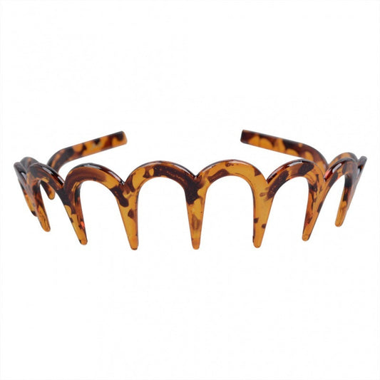 HKM-050259 Drop-Resistant U-Shaped Headband in Dark Coffee Dot Floral, Light Red, Brown, and Black