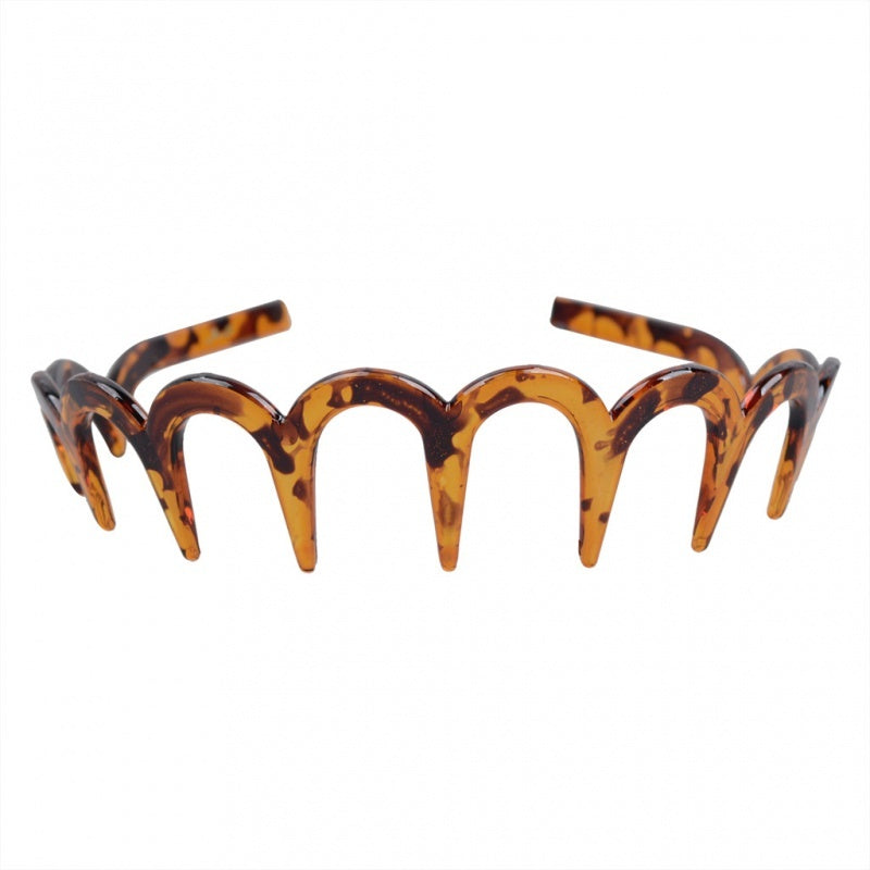 HKM-050259 Drop-Resistant U-Shaped Headband in Dark Coffee Dot Floral, Light Red, Brown, and Black