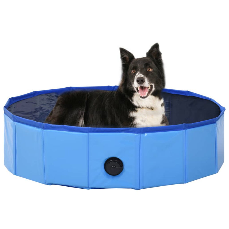 HKM-0502845 Foldable Blue PVC Dog Pool for Indoor and Outdoor Use, Non-Slip Surface, 80 x 20 cm