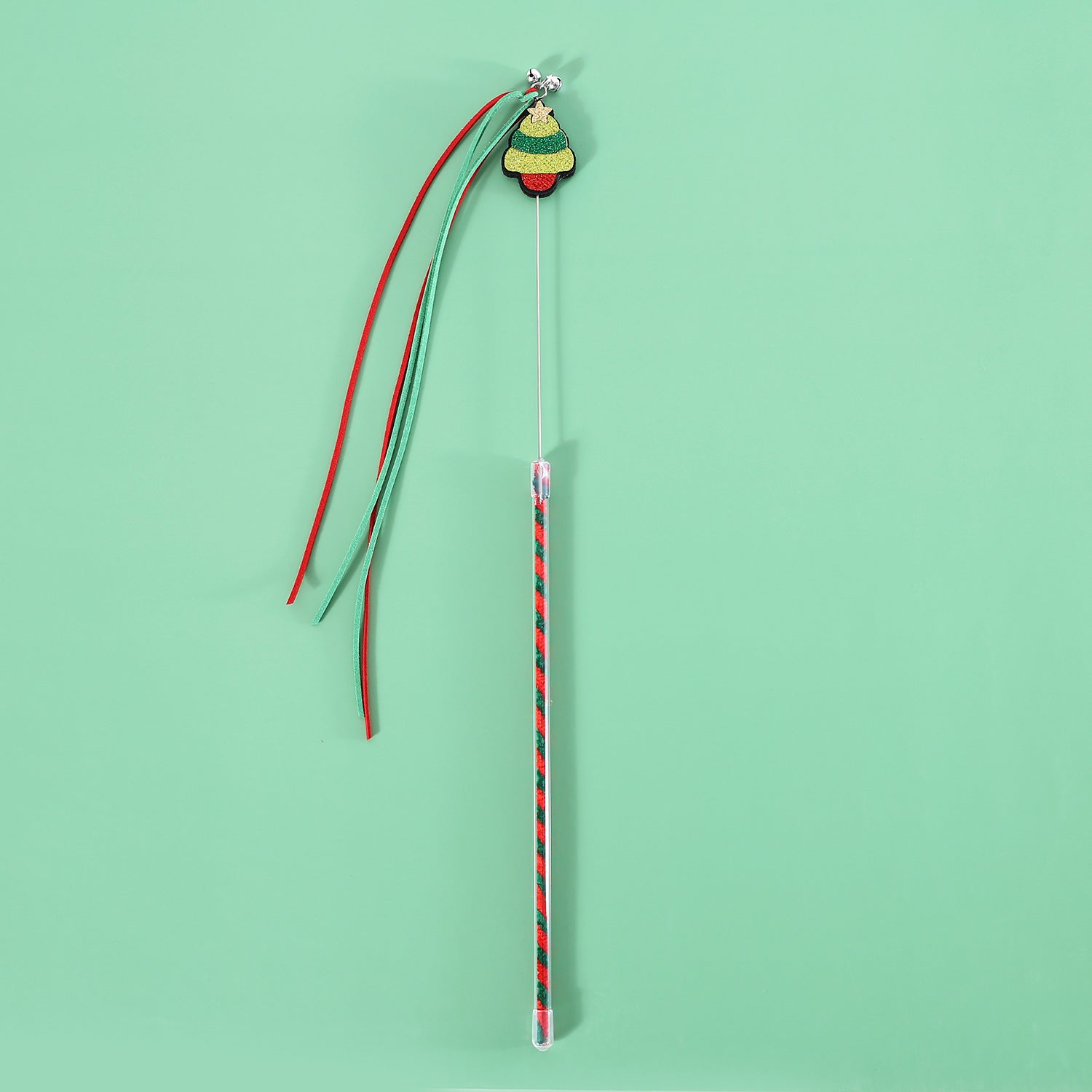 HKM-0503101 Interactive Christmas Cat Teaser with Tassel and Sound Bell - PVC Pet Toy