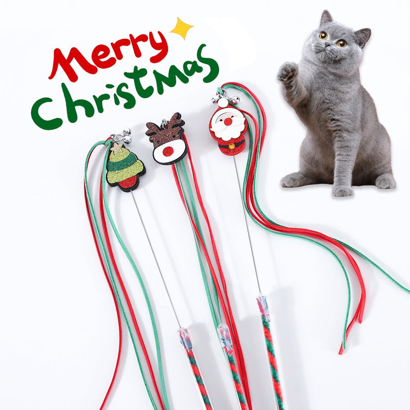 HKM-0503101 Interactive Christmas Cat Teaser with Tassel and Sound Bell - PVC Pet Toy
