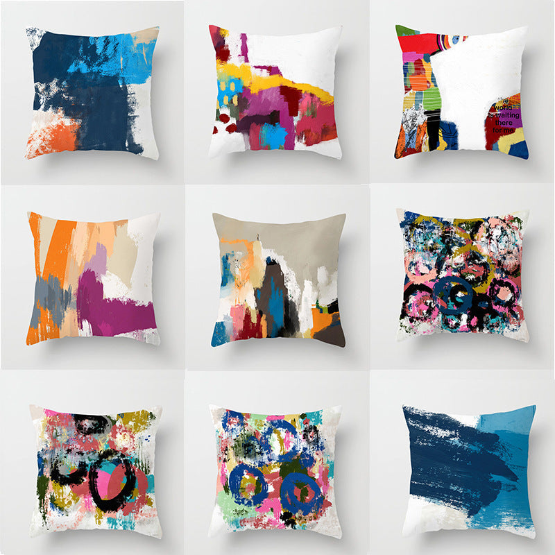 HKM-050579 Soft Peach Skin Cushion Cover in Printed Linen Design 45x45cm