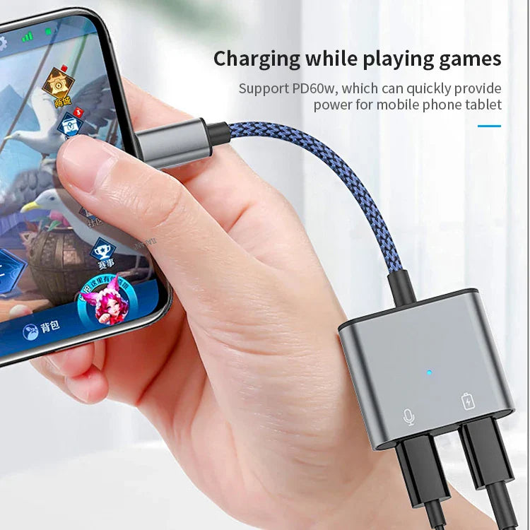 HKM-050579 Type-C Headphone Jack Adapter with 60W Fast Charging for Compatible Devices