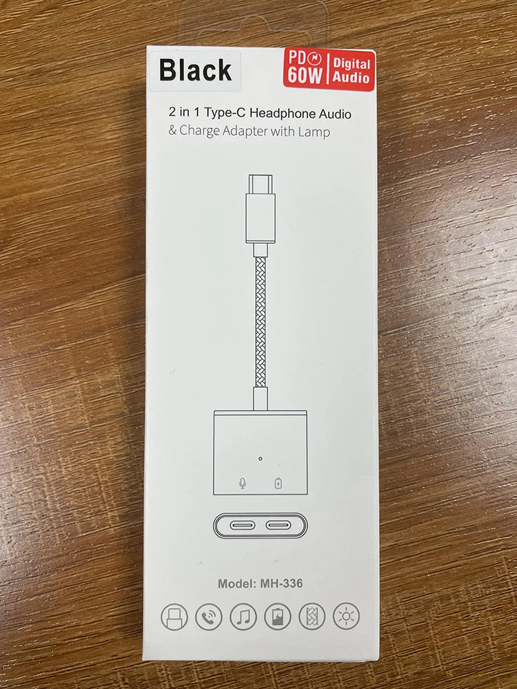 HKM-050579 Type-C Headphone Jack Adapter with 60W Fast Charging for Compatible Devices